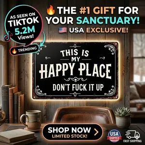 "My Happy Place" Bold Funny Tin Sign Vintage Industrial Home & Workshop Wall Art for Home Decor and Workshop Decor tiktokshopspringglowup