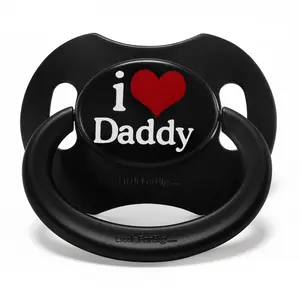 LittleForBig Bigshield Gen-II Adult Sized Printed Pacifier I Love Daddy Pattern - Comfortable & Stylish Adult Pacifier with Clear Silicone Nipple & Dust Cap