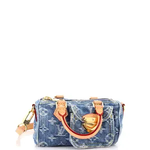 Pre-owned Louis Vuitton material Messenger Bags Speedy Bandouliere LV Remix Monogram Denim Nano by Rebag