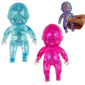 Glitter Baby Squishy, Slow Rising Malt Sugar Squeeze Fidget Toy, Soft Sparkly Sensory Stress Relief Doll for Anxiety Relief, Portable Desk Decor Holiday Gift for Kids & Adults