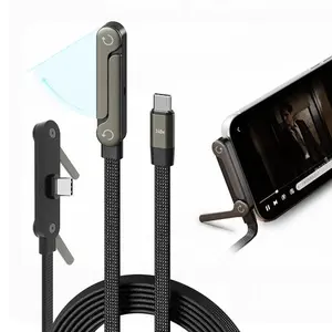 240W Phone Mount Charging Cable, Gaming-Style Angled Phone Mount Cable, featuring a integrated phone mount and a T-shaped foldable cable body, USB-C cable with a 90° angled mount, compatible with iPhone 17, Huawei, and more