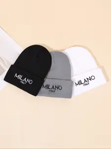 Unisex Knit Beanie Hat Set, Casual Fitted Design, Letter Embroidery, Perfect for Fall & Winter, Ideal Gift for Birthdays & Holidays