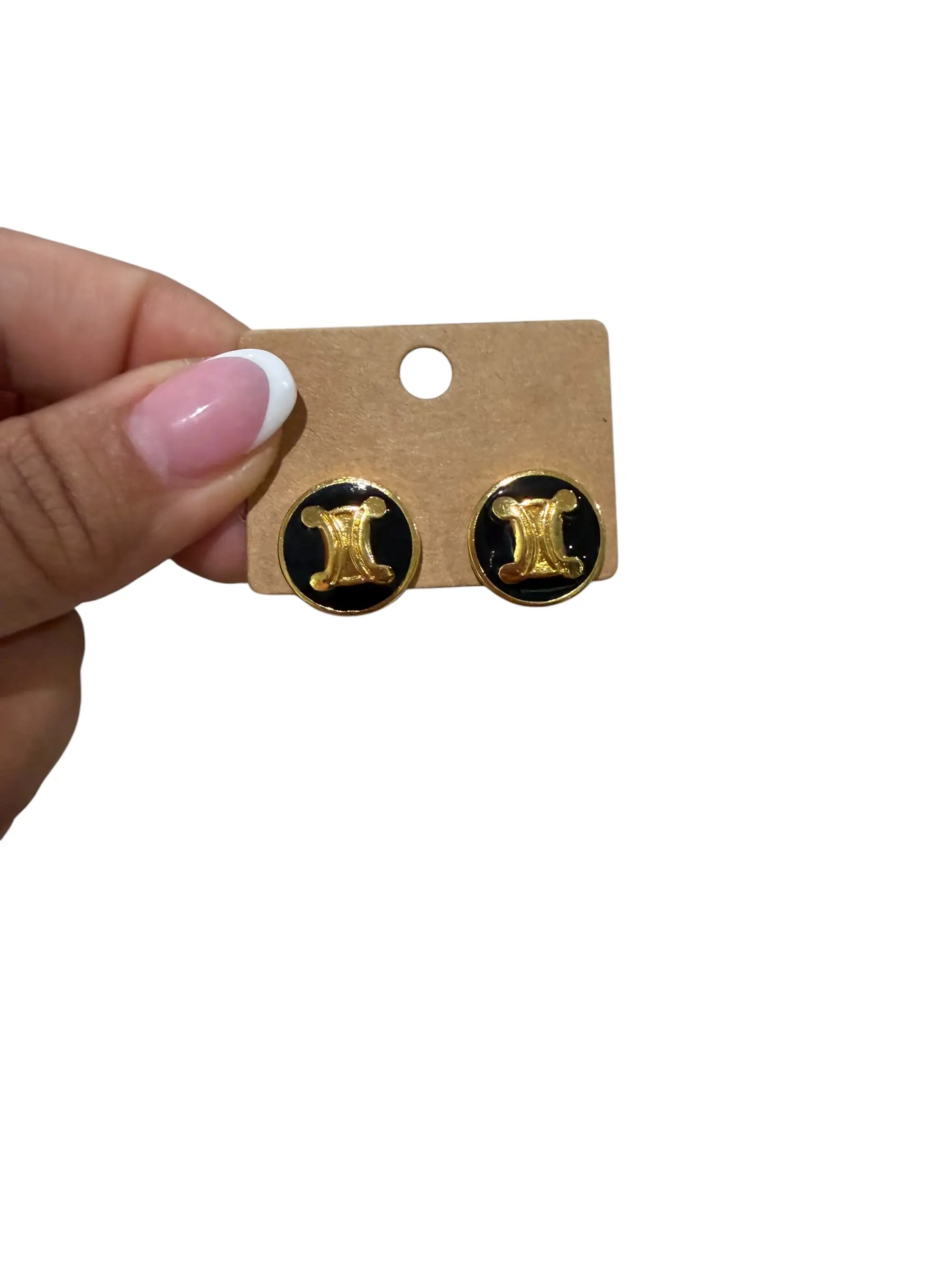 Pre-owned Celine Triomphe Black Enamel Clip On Earrings Perfect for Daily Use