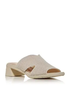 Eileen Fisher Women's Beige Naja Stretch Block Heel Slide Sandals