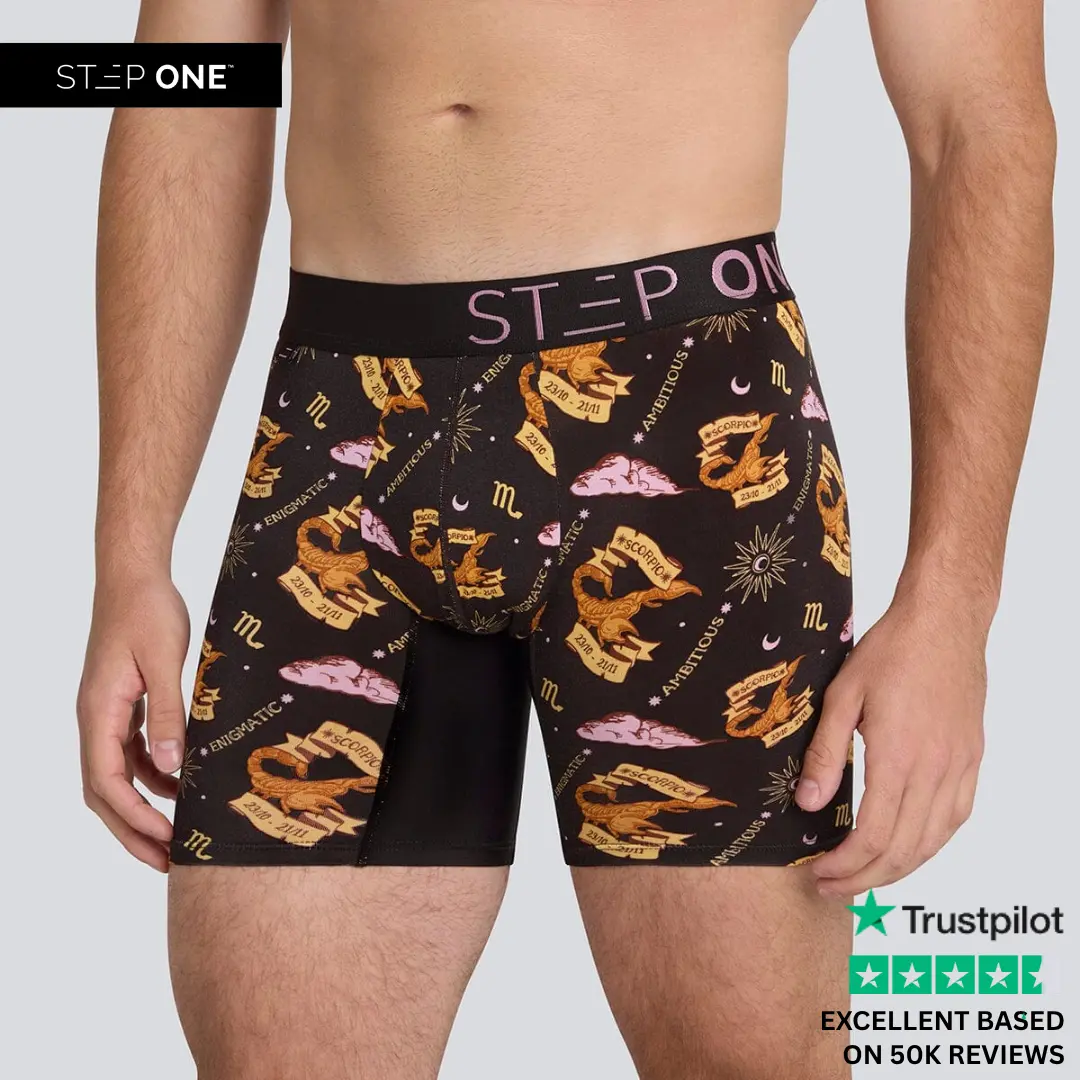 Step One Men's Boxer Brief - Scorpio, Anti-Chafe, Breathable Bamboo Fabric, UltraGlyde Panels, Hidden Elastic Pouch, Premium Underwear, Athletic Daily wear