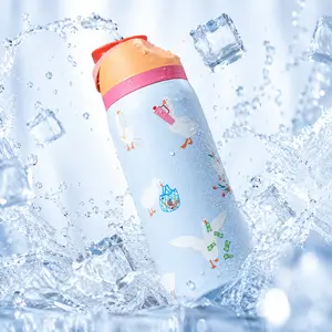 Cute Duck Goose Pattern Water Bottle, Reusable Stainless Steel Insulated Bottle with Leak Resistant Flip Lid