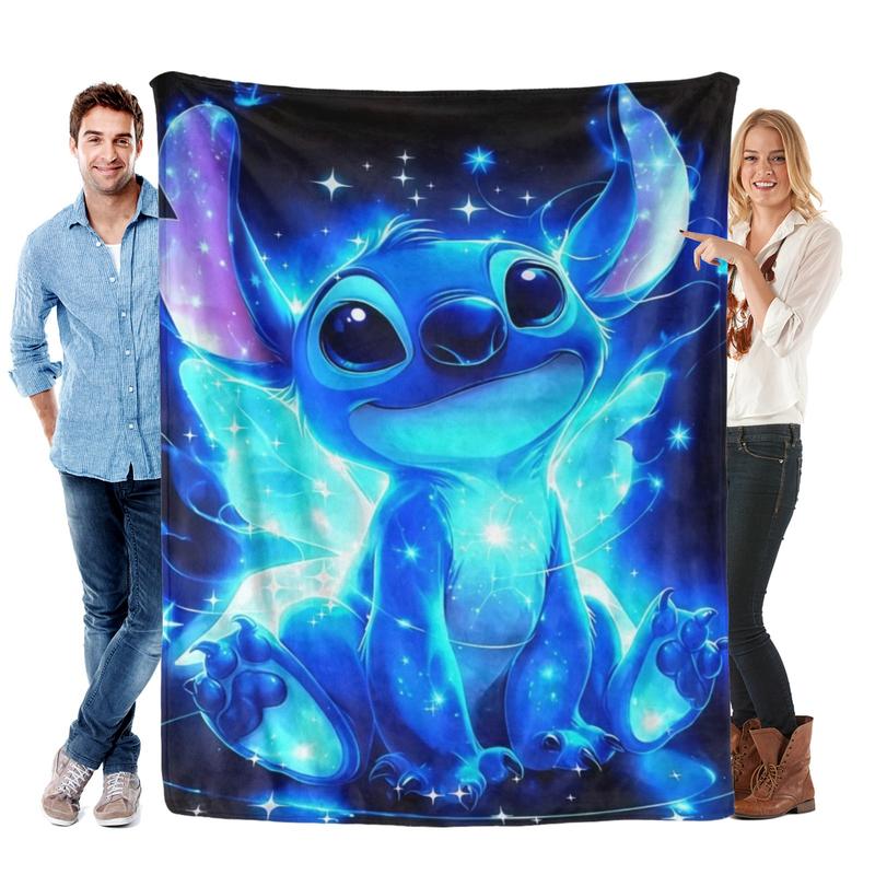 Disney Stitch Fluorescent Blanket - Blue Character Design with Starry Background for Cozy Nights - Stitch's Glow & Starry Night - Perfect for Fans