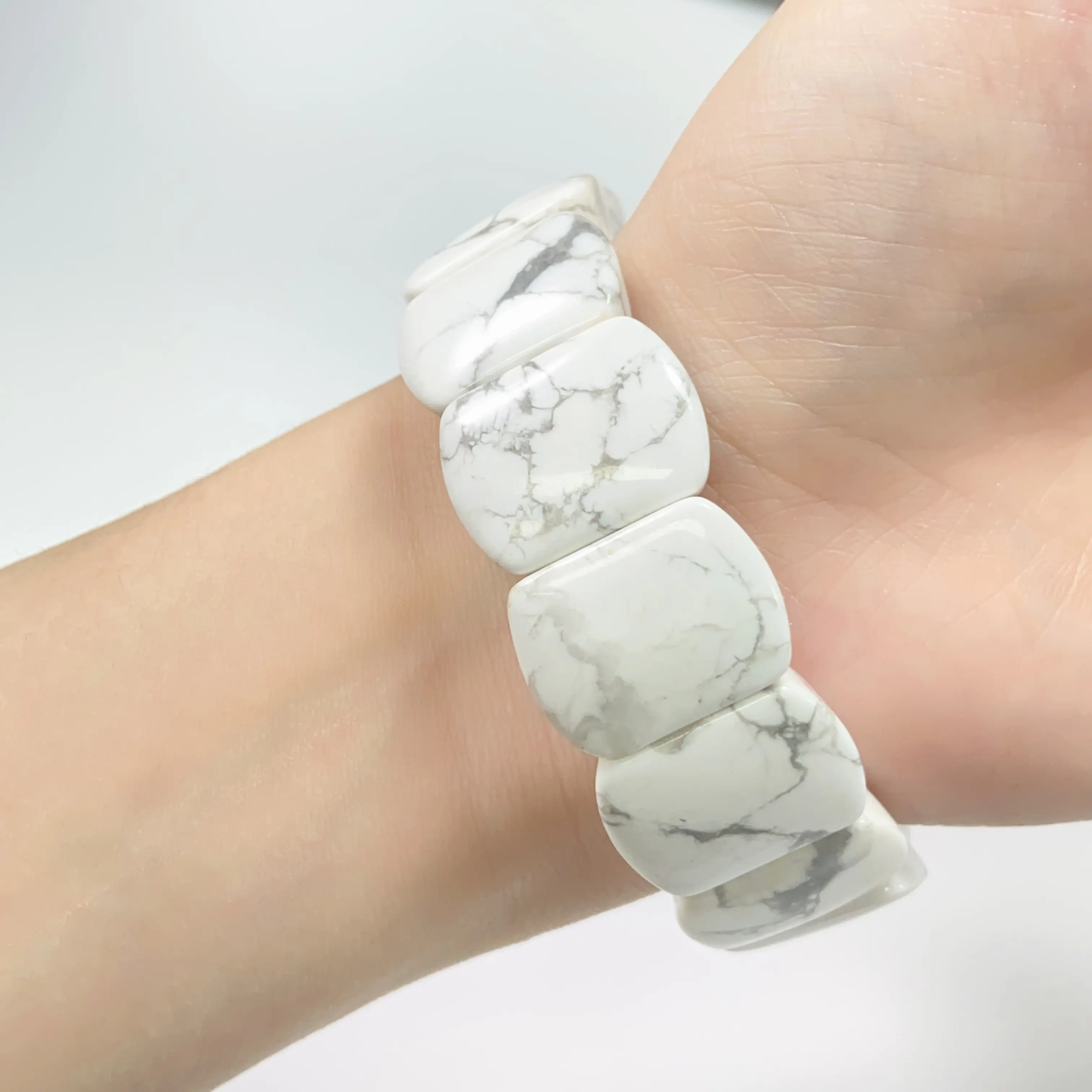 TDX Howlite soft bangle Bracelet Precious Gemstone Joint Beads Stretch Bracelet