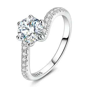NARMO S925 Sterling Silver Twisted Band Moissanite Engagement Ring for Women, Platinum-Plated Sparkling Solitaire Jewelry Gift for Girlfriend, Wife, Valentine's Day, Anniversary
