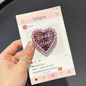 Leopard Heart Book Club MagSafe Magnetic Phone Grip, Pink Coquette Bookish Pop Socket, Reader Gift for Women, Cute Kindle Accessory