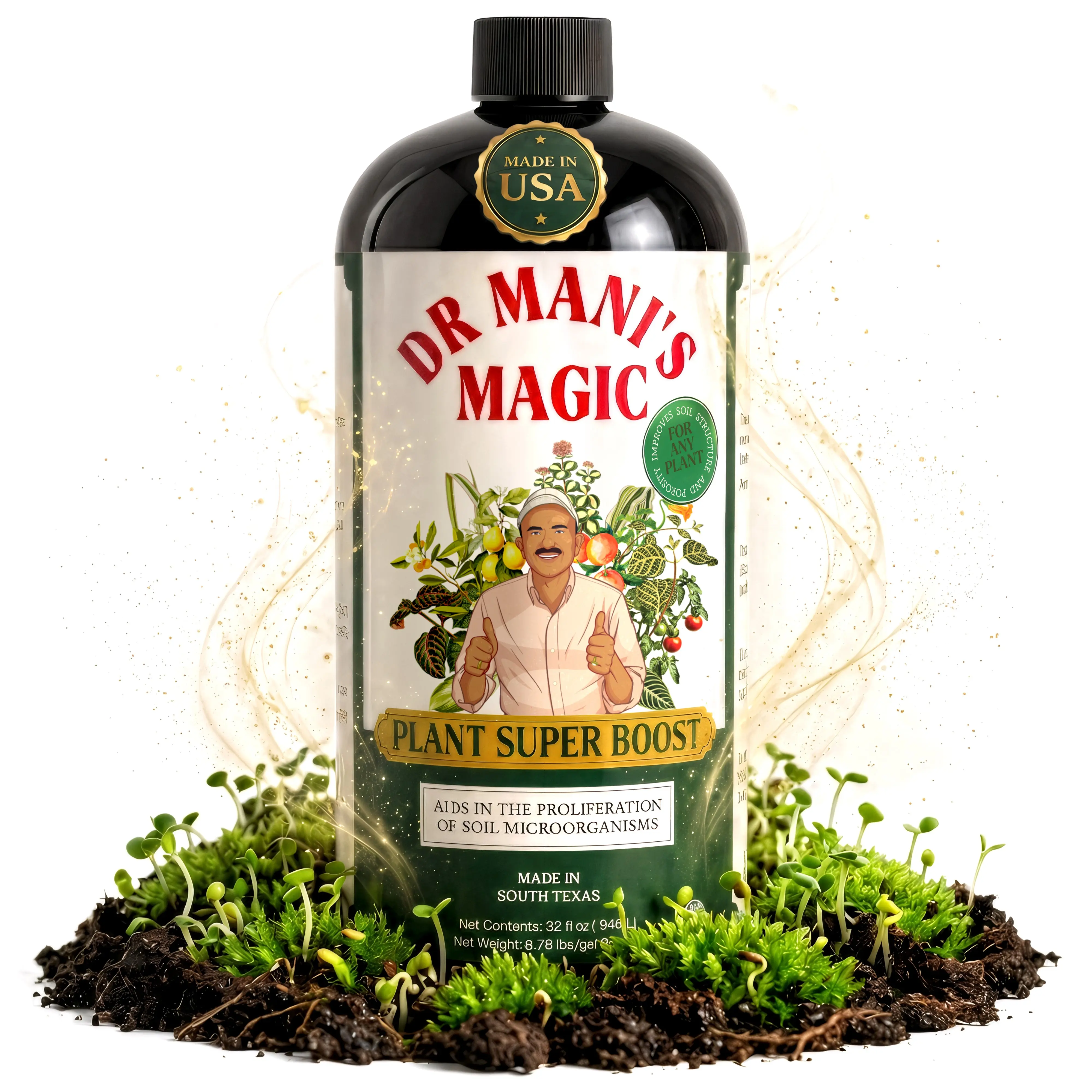 Plant Super Boost | Dr Mani's Magic | Live Microbes Soil Restorer, Natural Liquid Fertilizer, Indoor Outdoor Trees Garden Flowers Houseplants