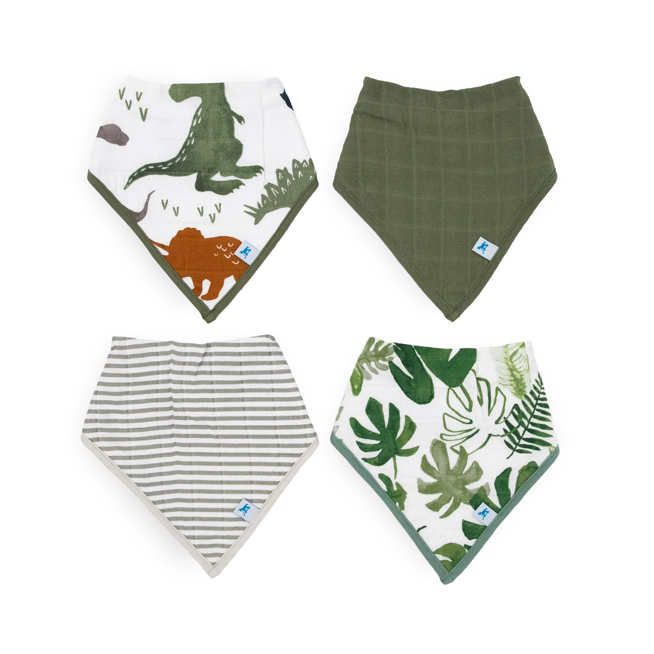 Cotton Muslin + Fleece Bandana Bib 4 Pack - Dino Friends