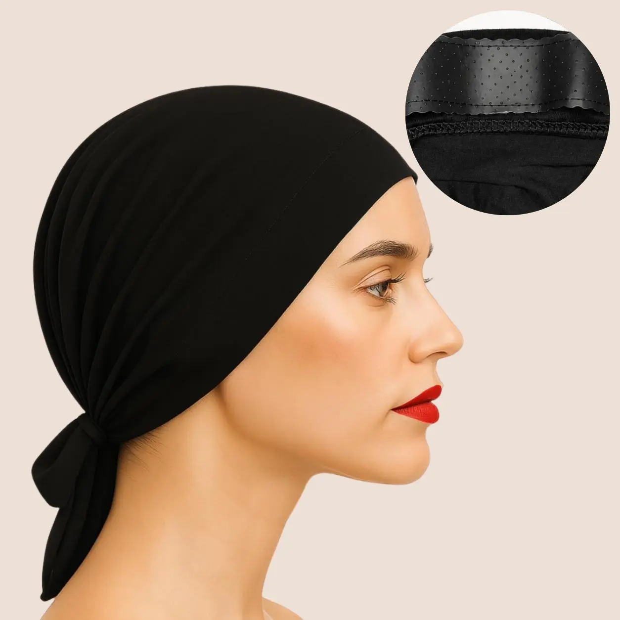 The GENTLE Grip Cap – Black | Non-Slip Undercap/Turban with Silicone Grip & Tie-Back by Get A Grip