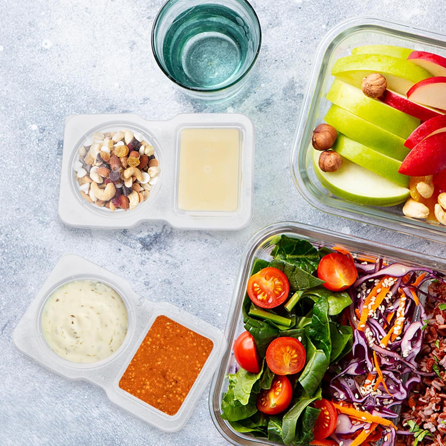 20pcs Reusable Snack & Dip Containers 2-Compartment with Lids Perfect for Portion Control On-the-Go Leakproof Stackable Kid-Friendly Travel Ready