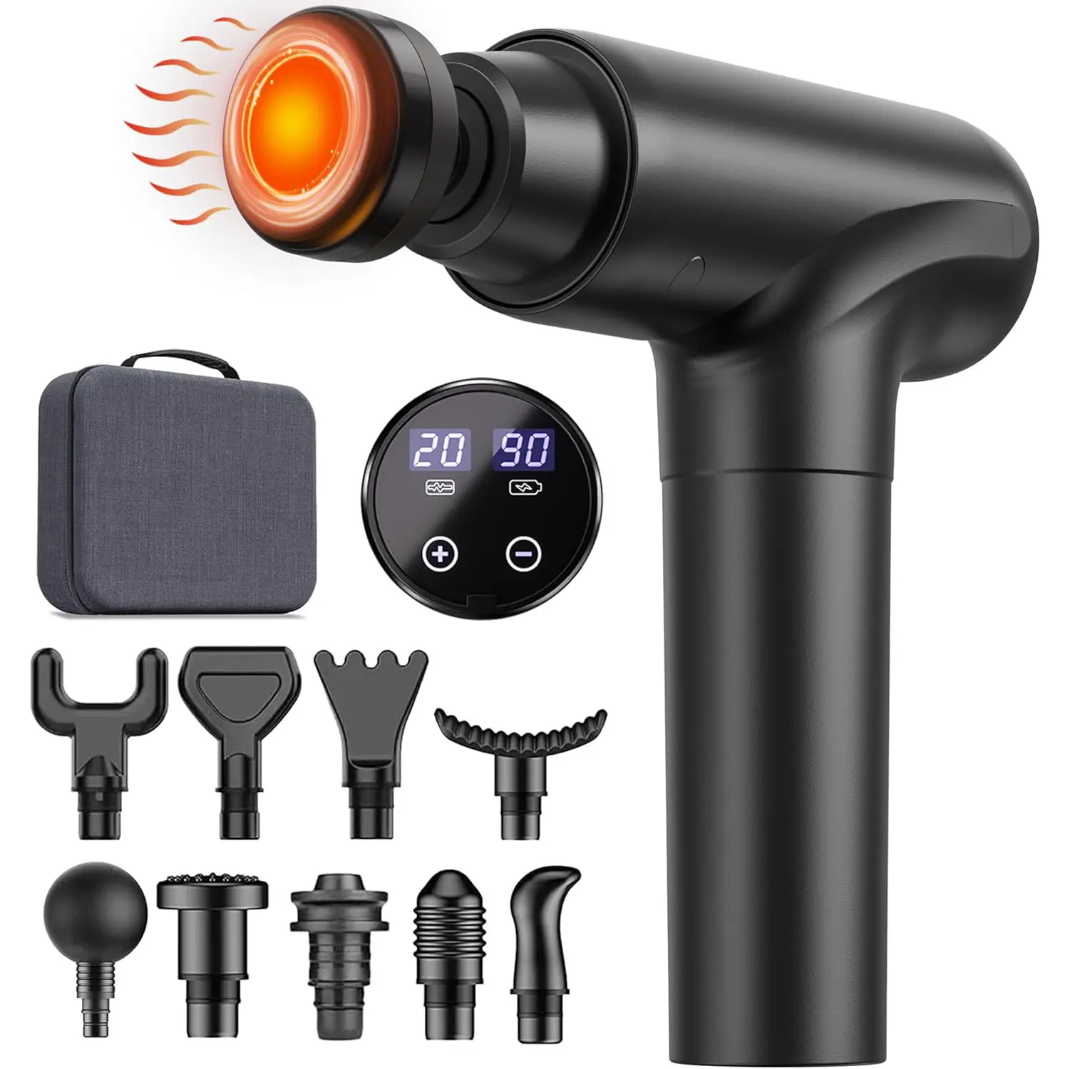 Cotsoco Vibratory Massage Gun with Heat - Deep Tissue Beauty Products, 20 Speeds, LED Digital Display, USB Type-C Fast-Charging, Cool Gifts for Guys, Boyfriend & Women's Gifts