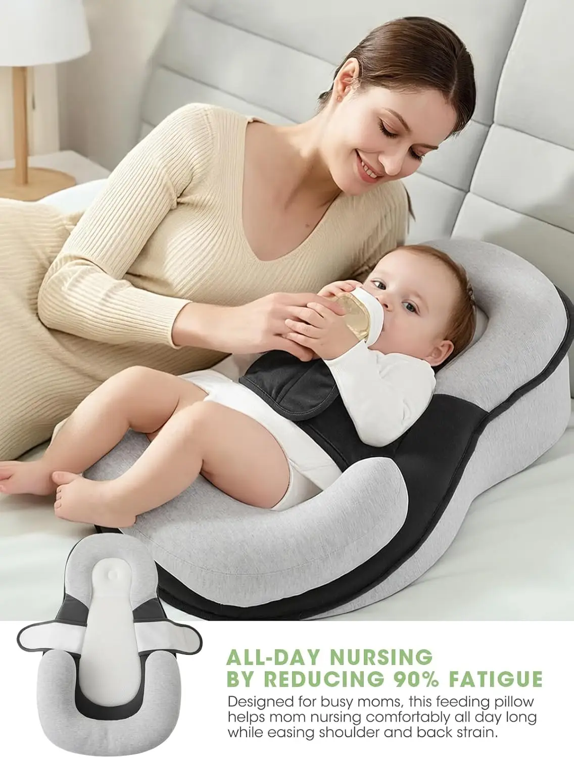 Baby Feeding Pillow with Anti-Reflux Incline – Breathable 3D Fabric & Non-Slip Base for Safe, Mess-Free Feeding