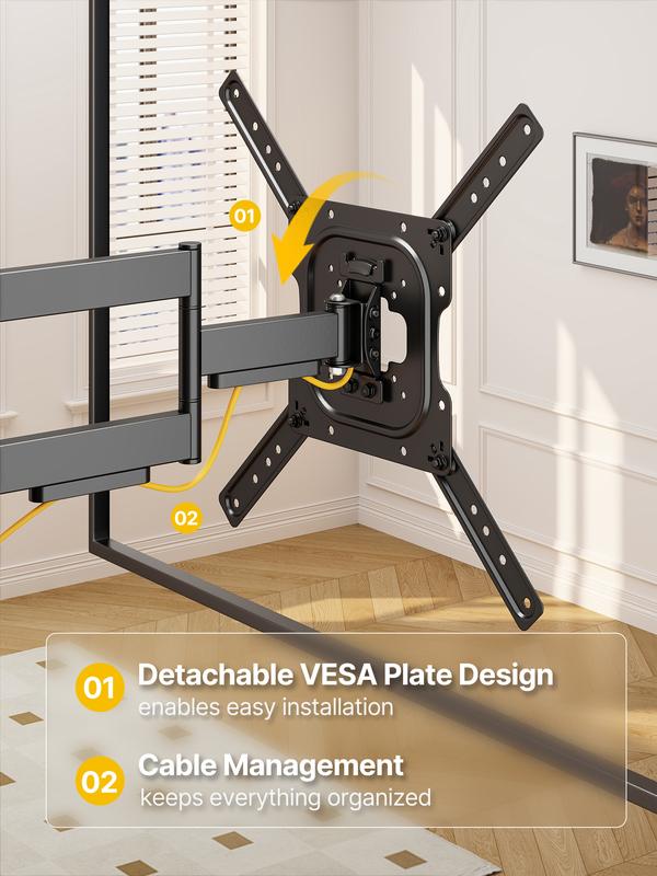 MonTek Full Motion TV Wall Mount for 13–95 Inch Flat & Curved TVs and Monitors, Swivel & Tilt Articulating Bracket, Max VESA 400x400mm, Holds up to 110 lbs, Perfect Center Design Adjustable Black