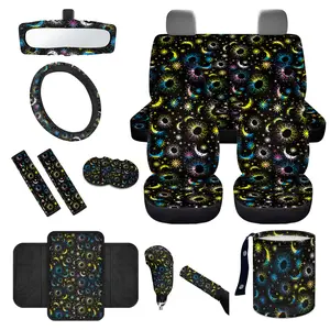 14pcs Car Seat Covers Set with Steering Wheel Cover, Armrest Cover, Coaster, Safety Belt Pad, Gear Knob and Handbrake Cover for Men and Women, Universal Auto Stylish New Car Decor