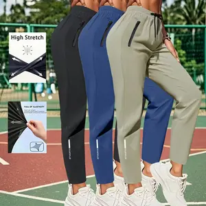 3-pack women’s high-stretch pants featuring quick-dry zippered pockets and an adjustable drawstring waist — lightweight mid-rise casual pants for spring/autumn outdoor wear, moisture-wicking fabric, straight cut, breathable material