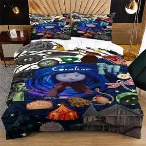 Caroline and the Secret Gate fantasy pattern printed soft and durable bedding duvet set, including 1 duvet cover and 1 or 2 pillowcases, without a core or pillow core, suitable for family bedrooms and dormitories, Soft Bedding Sets