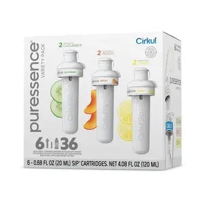 Cirkul Puressence Unsweetened Flavor Water Variety Pack, Makes 36 Drinks, No Sugar, Zero Calorie Drink Mix, (2 Cucumber, 2 Peach, 2 Lemon)