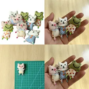 Cute Animal Fabric Brooch Pin, Pink Pig Green Frog and Blue Cat Outfit Pin for Women, Kawaii Clothing Accessory