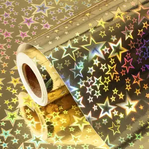 Holographic Wrapping Paper Roll, Gold Stars Foil Design Gift Wrap Paper Mini Roll 17 Inches x 32.8 Feet for All Occasion Wedding Party Bridal Shower Birthday Christmas