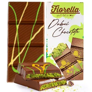 Fiorella - Dubai Chocolate Bar 200g (7.05 oz) Snack Dessert Rich Milk Chocolate with Crispy Kadayif & Pistachios