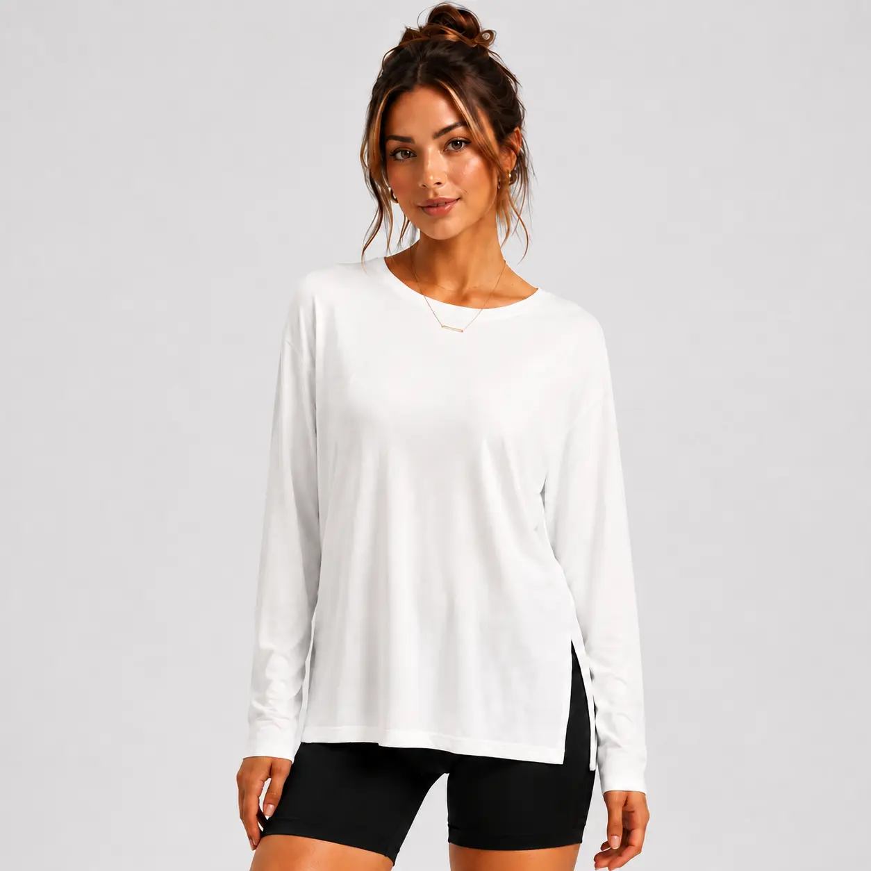 Alaroo Side Slit Oversized Shirt Long Sleeve Shirt Athletic Gym Tee  Loose Fit Fall Tops