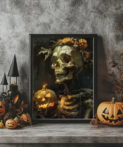 Premium Matte Art Print - Botanical Halloween Skeleton Home Decor - Unframed 8x10 - Artistic Room Decoration Wall Photo Poster