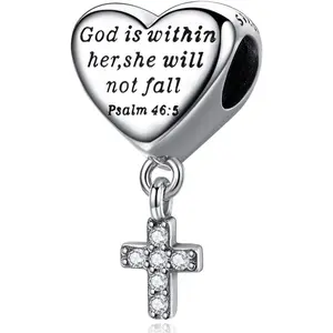 valentines gifts Cross Charm Fit Charms Bracelet Love Heart Christian Bible Verse Charms Prayer Faith Religious Jewelry Gifts for Women