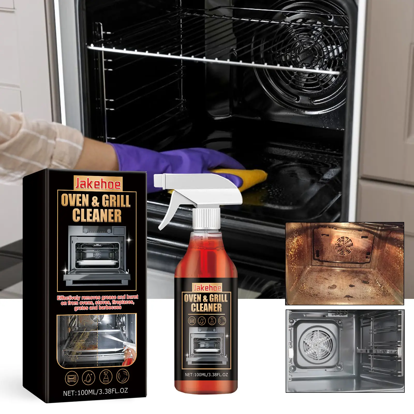 Oven and Grill Cleaner, Stove Oven Cleaner, Oven Rack Specific Stain Remover Odor Eliminator Grease Remover, Effective Cleaning Agent for Kitchen Appliances