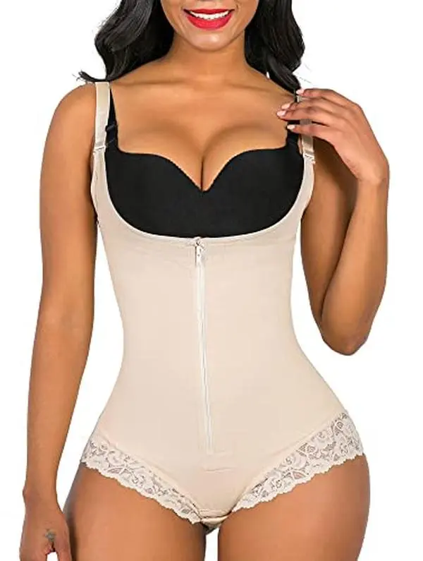 Rubber triangle lace mid-zip shapewear-C Compression Sexy