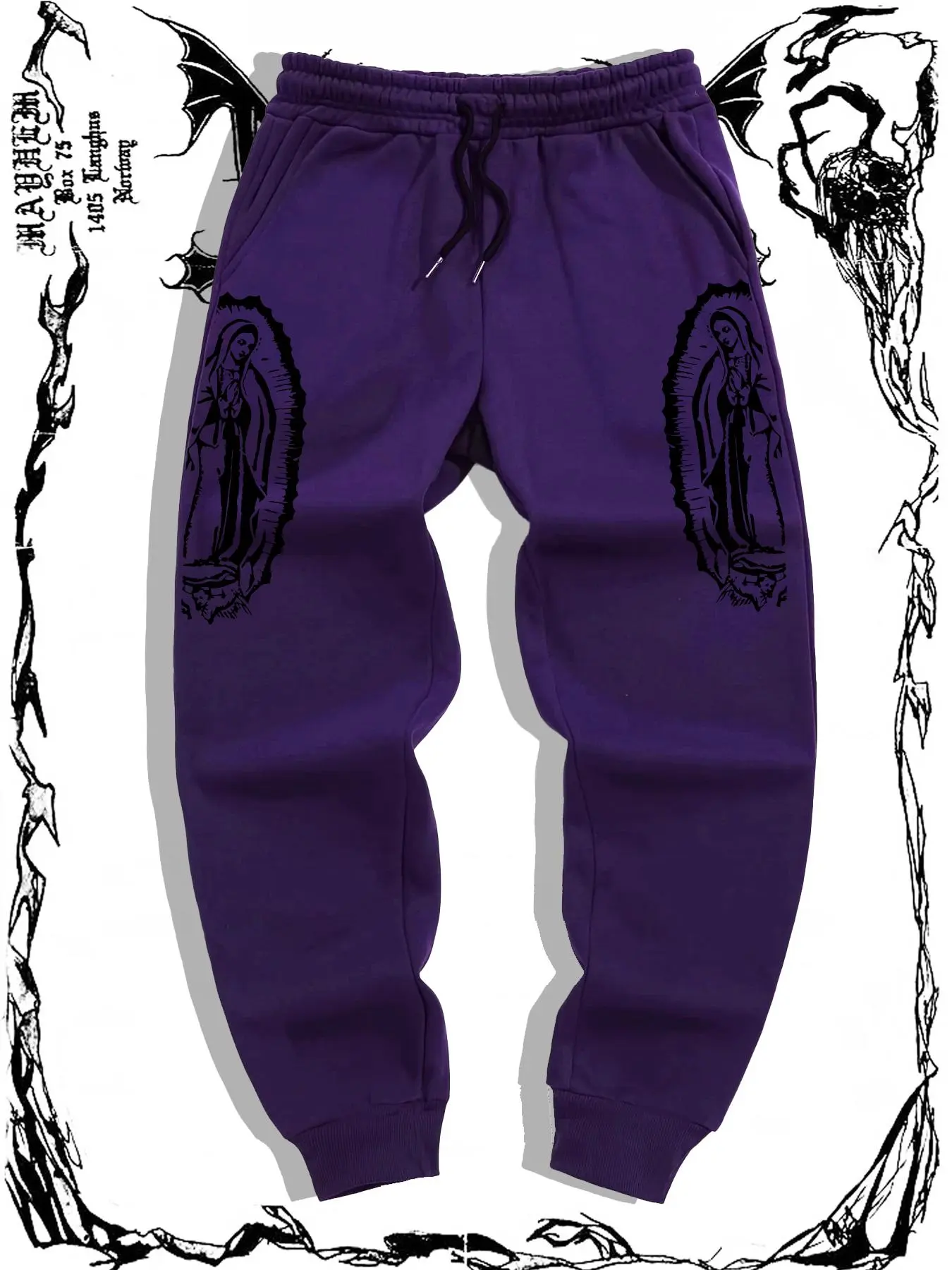 Men's Regular Fit Virgin Mary Print Elastic Waist Sweatpants, Casual Street Fashion Pocket Jogger Pants for Daily Wear, Men's Trousers for Spring & Fall