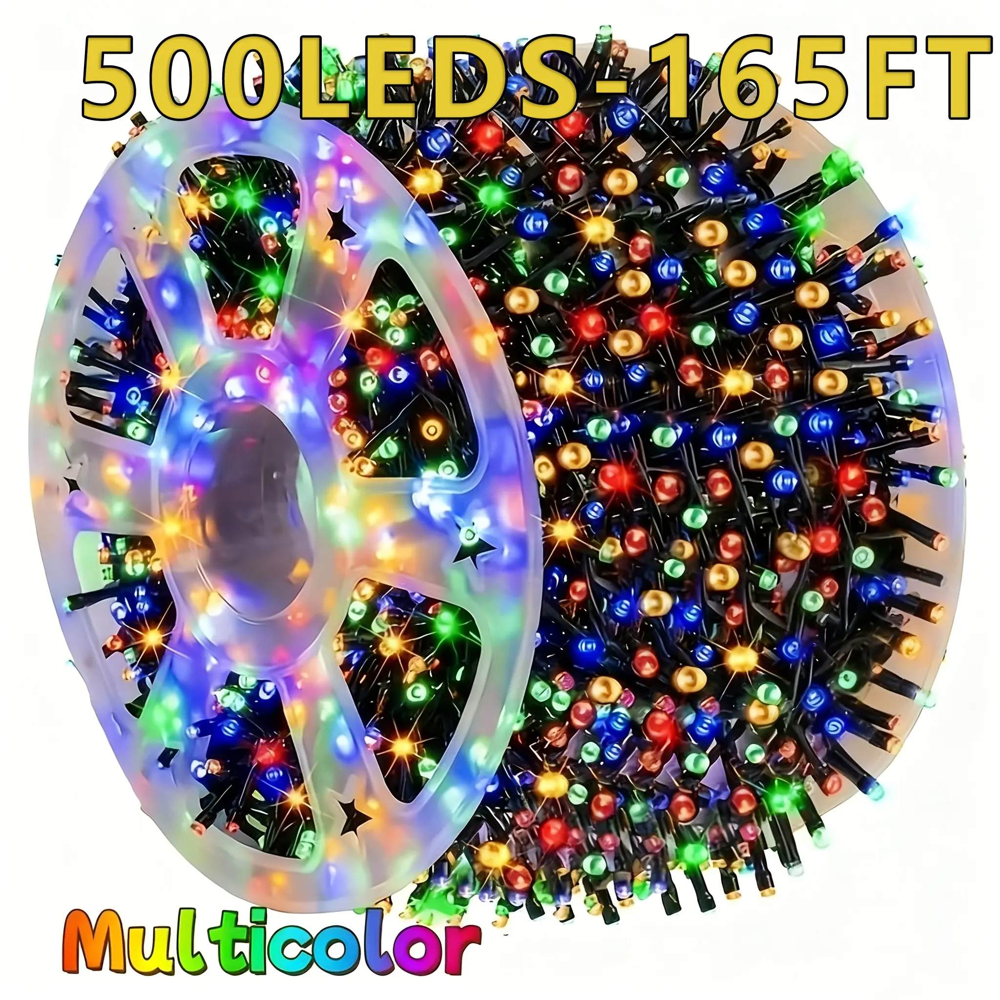 1 pack of 500 multicolor LED Christmas tree lights with transparent wire for outdoor and indoor use; Christmas lights, 165 ft (approx. 52 m) colorful string lights for inserting into bedrooms, trees, rooms, and parties—Christmas decorations