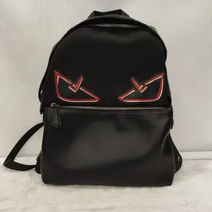 Pre-owned Fendi Monster Eyes Black Nylon & Leather Backpack FY067 26.05.21