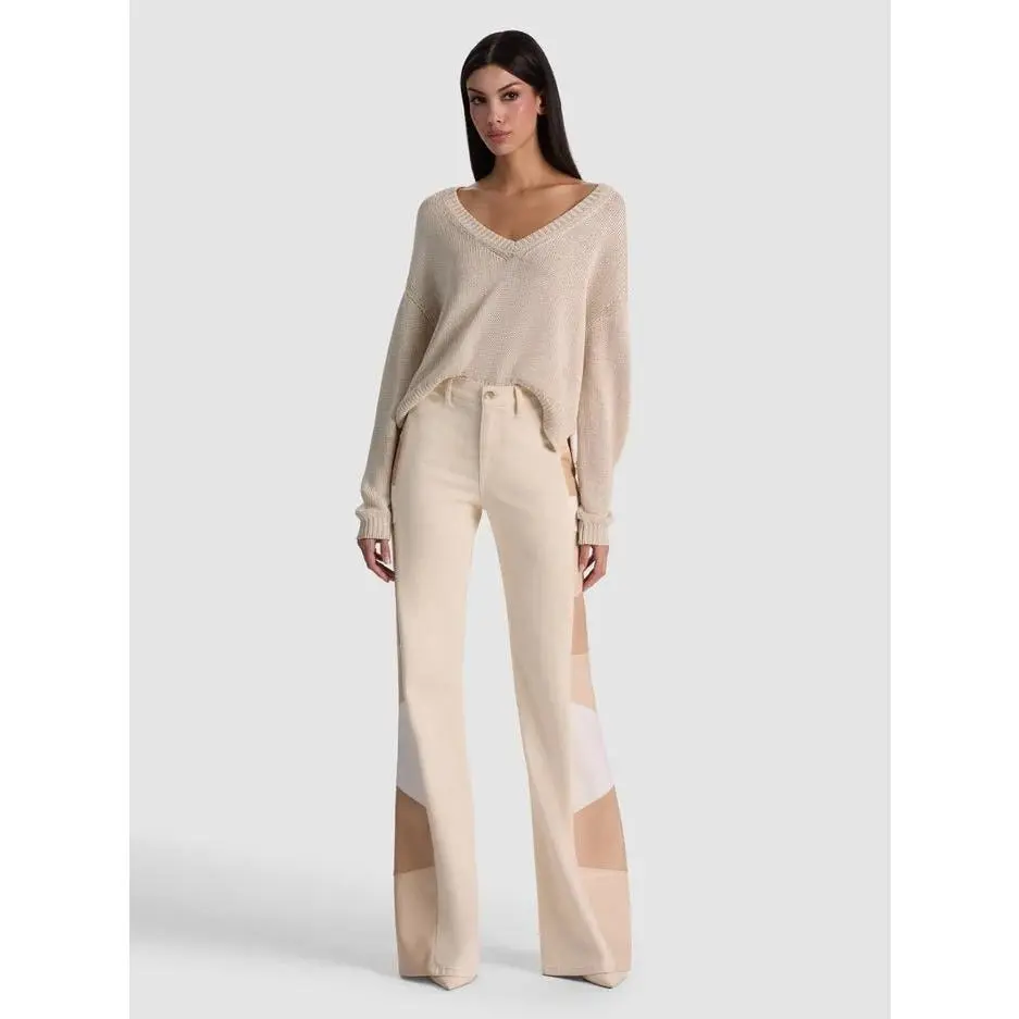 Alice + Olivia Beautiful Vegan Patchwork Jean in Off White Multi