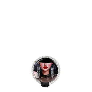 RHINESTONE COMPACT BRUSH MIRROR