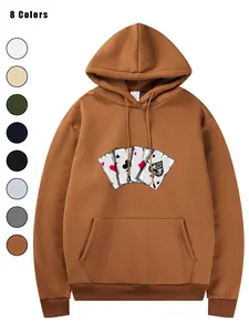 Men's Poker Ace Graphic Hoodie, Casual Pullover Hooded Sweatshirt with Kangaroo Pocket, Perfect Gift for Spring & Fall