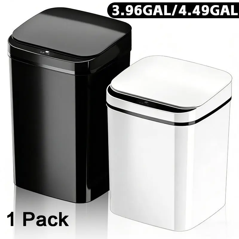 1-Pack Smart Sensor Trash Can, Touchless Garbage Can, Smart Bin, Wave/Knee-Sensing Activation, 0.2s Response/Quiet Closing/Sealed Odor-Proof, Black/White, Powered by 2 AA Batteries (Not Included), Suitable for Bathroom/Kitchen/Living Room/Bedroom