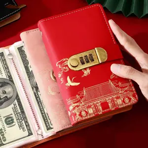 A6 Savings Book with Password Protection Lock, Classic Faux Leather Cover, 100 Pages for Storing Coins, Checks, Stamps, and Photos| Ideal gift for students, educators and workers during Christmas and holiday season