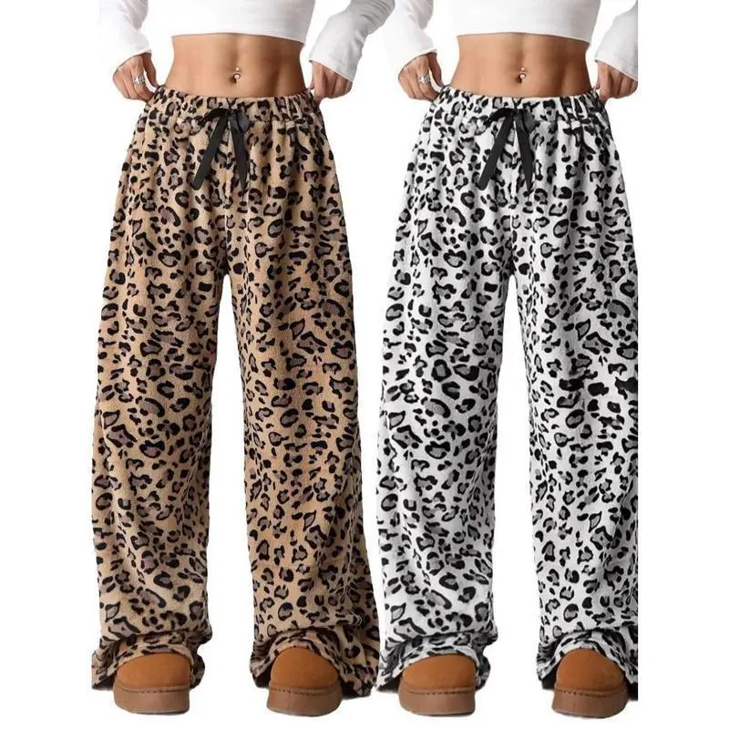 Comfort Women's Fuzzy Plush Pajama Pants Drawstring Elastic Waist Wide Leg Teddy Pj Bottoms Lounge Pants Casual