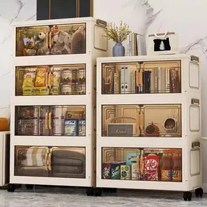 Foldable Storage Cabinet for Home, Living Room Snack Organizer, Kitchen Cupboard, Classic Style, Chengfeng 4512 Transparent Model