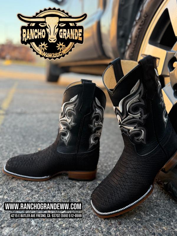 Men's Western Boots Piton Black Imitation Square Toe