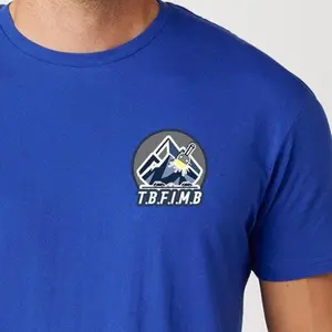 TBFIMB Men's Blue T-Shirt with Mountain Logo Comfortable Casual Wear for Everyday Use 100% Ring-Spun Cotton Ultra Soft Hand Tshirt Crewneck Shortsleeve Menswear