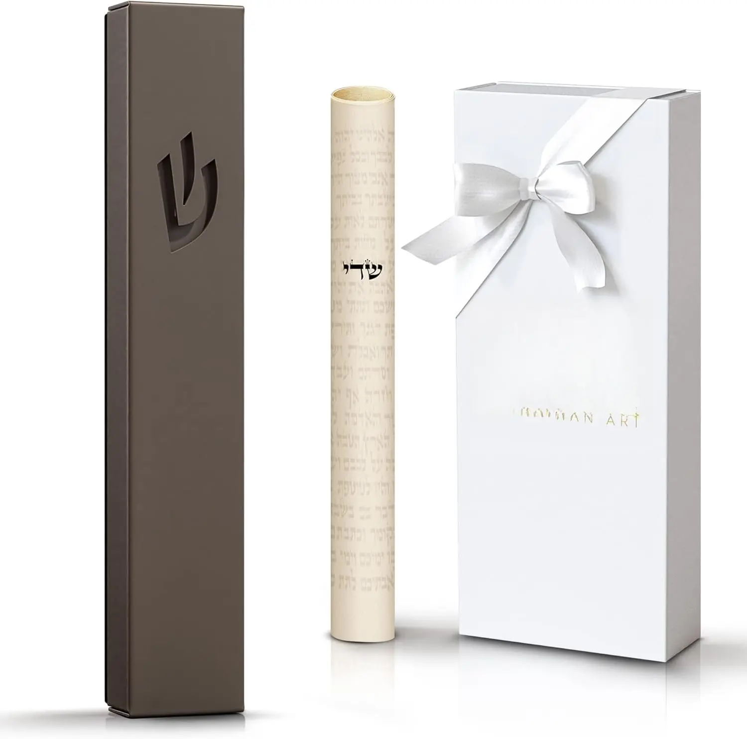 Classic Mezuzah for Door - 5-Inch Dark Gray Nirosta Self-Stick Mezuzah Case with Non Kosher Scroll | Modern Jewish Mezuzah for Indoor & Outdoor, Judaica  Box Included
