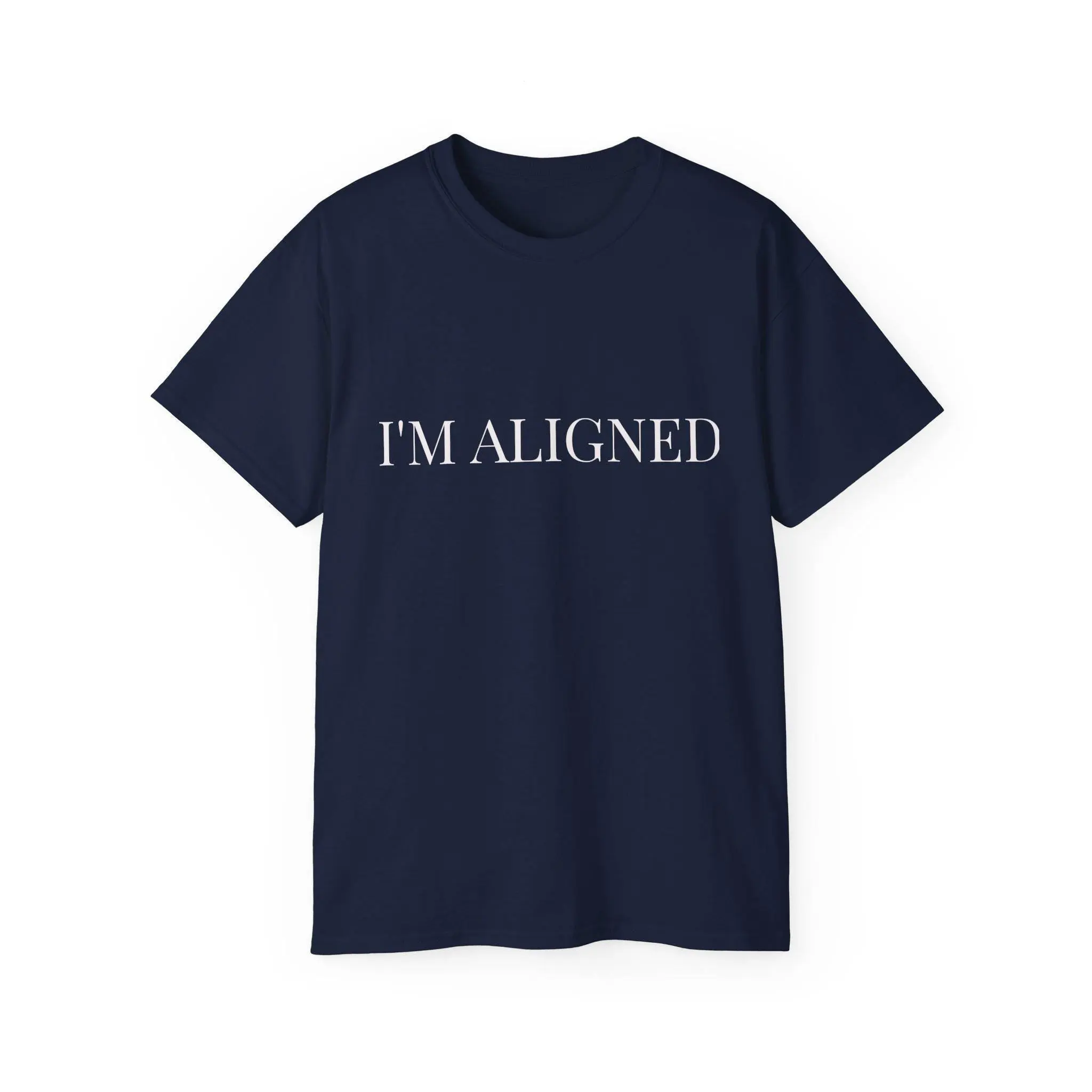 I'M ALIGNED Tee | Minimal Script Typography, Spiritual Affirmation Shirt