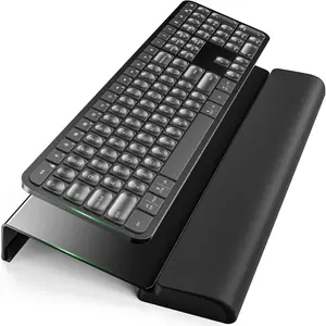 Compact Keyboard Stand w/Silicone Wrist Rest & 3-Level Height Adjustment, Acrylic 16.85 x 5.5 inches Space-Saving Computer Keyboard Riser w/Storage Slot for Comfortable Typing - Black