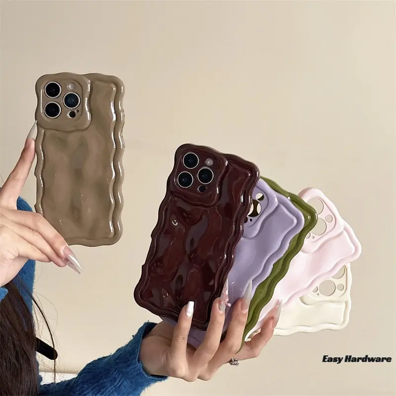 Phone Case for IP 16 Pro max, IP 15plus, IP15, 14, 13, 12, 11 Back Shockproof/Drop Protection with Full Camera LensProtection Rugged Durable Curly Wave Frame TPU phone case Gift for Girls & Women