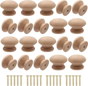20 count Wooden Cabinet Knobs Unfinished  Knobs for Dresser Mushroom Drawer Knobs Pulls Handles (1.3" Dia., 1" Height, with Screws)